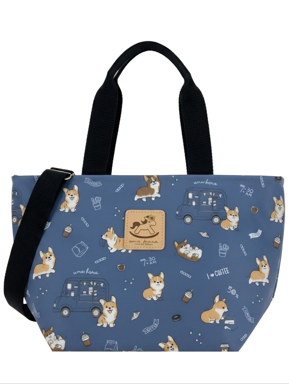 Waterproof Corgi Coffee Crossbody Convertible Handbag Mini Travel Tote W/ Strap